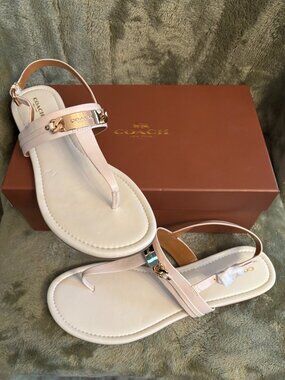Coach CATERINE Semi Matte T-Strap Chalk Sandals (Women's US Size 11)
